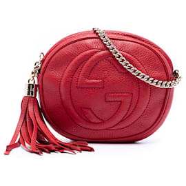 Gucci Red Mini Pebbled Calfskin Soho Chain Crossbody