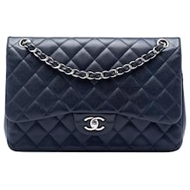 Chanel Blue Jumbo Classic Caviar Double Flap