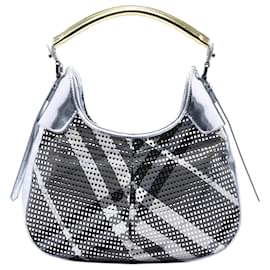 Burberry Brooklyn Hobo in nylon grigio metallizzato laccato e motivo Beat Check