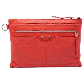Clutch Balenciaga Motocross Classic Clip in agnello arancione