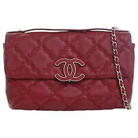 Chanel Red CC Quilted Calfskin Double Stitch Hamptons Flap