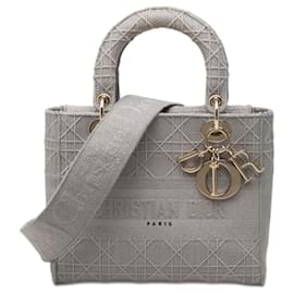 Dior Gris Lona Cannage Lady D Lite Tamaño Medio