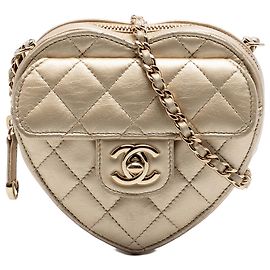 Chanel Gold Mini Metallic Lambskin CC in Love Heart Crossbody