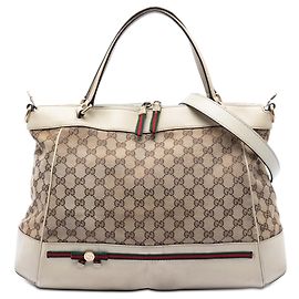 Gucci Beige GG Canvas Web Mayfair Satchel