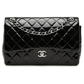 Chanel Black Jumbo Classic Patent Double Flap