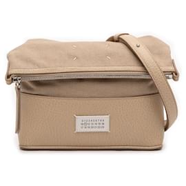 Maison Margiela Borsa a tracolla pieghevole 5AC in tela beige e pelle di vitello granulata Small - Maison Martin Margiela