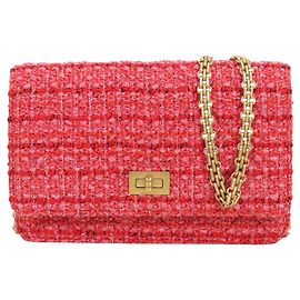 Portafoglio con catena Chanel Red Quilted Tweed Reissue 2.55