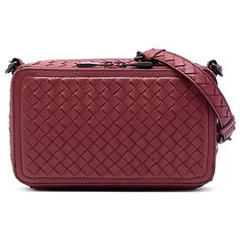 Bottega Veneta Schultertasche aus rotem Nappa-Leder Intrecciato mit Doppelreißverschluss