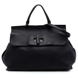 Borsa Gucci Black Large Calfskin Bamboo Daily in pelle di vitello