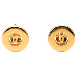 Chanel Gold CC Gold Plated Round Clip On Ohrringe