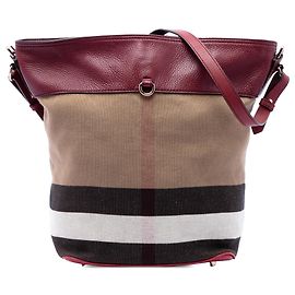 Bolso cubo Ashby en lona Mega Check marrón y piel de becerro granulada Burberry, tamaño Medium
