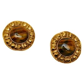 Pendientes de clip Chanel marrón y dorado