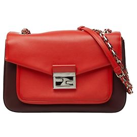 Borsa a tracolla con catena Fendi in pelle Bordeaux
