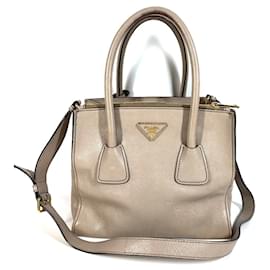 Bolsa 2-Way de couro bege Prada
