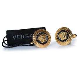 Versace, boutons de manchette Medusa en métal doré et émail
