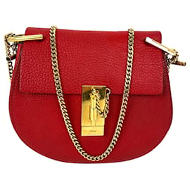 Chloé Borsa a tracolla Chloe Mini Drew in pelle di agnello martellata rossa
