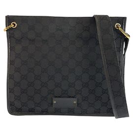 Borsa a tracolla Gucci in tela GG nera e pelle