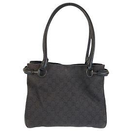 Bolso Tote Gucci de lona GG negra y cuero