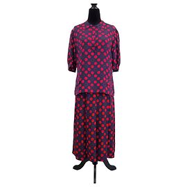 Pierre Balmain Vintage Seiden-Set Rock und Bluse mit roten Punkten