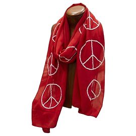 Sciarpa in seta rossa Moschino con simbolo della pace