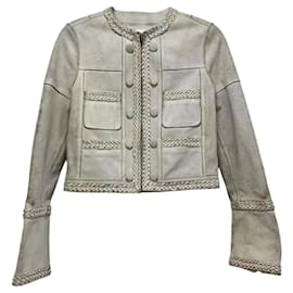 Givenchy giacca corta in pelle bianca con bordo intrecciato