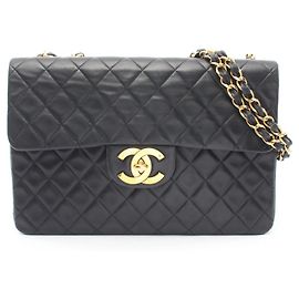 Borsa a Spalla Chanel Black Lambskin Large Matelassé 34