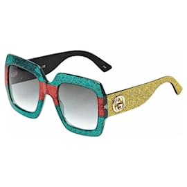 Gucci GG0102S Gafas de sol Oversized Glitter - Verde Rojo Oro