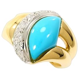 18K Gelbgold- und Platinring mit Türkis und Diamant - Autre Marque
