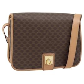 Bolsa de Ombro CELINE Macadam Canvas PVC Couro Marrom Ouro Auth 182134A - Céline