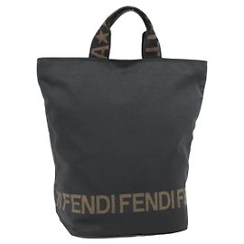 FENDI Hand Bag Canvas Black Silver Auth 182539