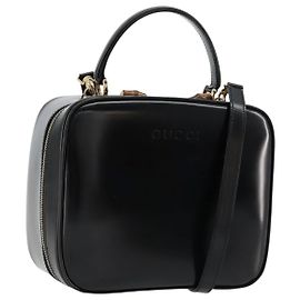 Beauty Case GUCCI Bamboo Vernice 2way Nero Oro 000 270 0323 Auth 180050