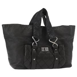 CHANEL 2.55 Matelasse Hand Bag Lamb Skin Black Silver CC Auth bs35399A