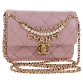 CHANEL Chain Mini Matelasse 18 Bag Lamb Skin Pink Gold CC Auth 181669SAM