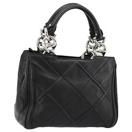 Borsa a mano Salvatore Ferragamo in pelle nera argento Auth 178908A