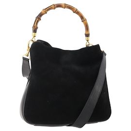 Bolsa de Ombro GUCCI Bamboo Camurça 2way Preto Ouro 001 2404 1638 0 Auth 180224