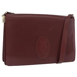 Borsa a Spalla CARTIER Must Line Pelle Bordeaux Oro Auth 182486