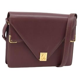 Borsa a Spalla CARTIER Must Line Pelle Bordeaux Oro Auth BA13274