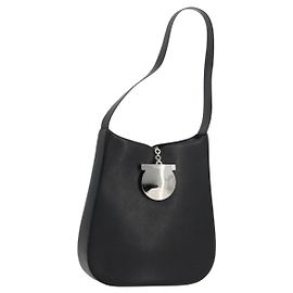 Borsa a tracolla Salvatore Ferragamo Gancini in pelle nera argento Auth BA12954