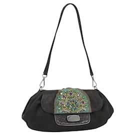 Borsa a Spalla PRADA in Pelle Marrone Scuro Argento Auth 181835M - Prada