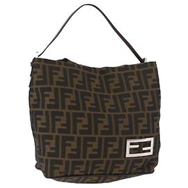 Borsa a tracolla FENDI Zucca Canvas Nero Marrone Auth bs35401