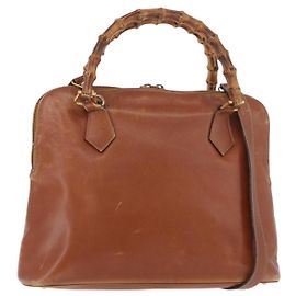 Sac à main GUCCI Bamboo en cuir 2way Beige Or 000 1448 0289 Auth BA12991