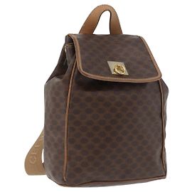 Céline Zaino CELINE Macadam Canvas PVC Pelle Marrone Oro Auth bs35412