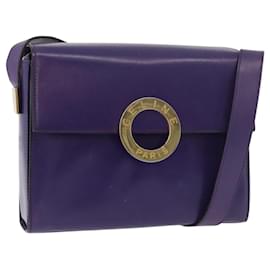CELINE Circle Shoulder Bag Leather Purple Gold Auth 181402A - Céline