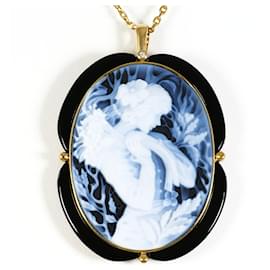 Autre Marque Collana in oro giallo 18K con diamante e onice