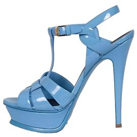 Saint Laurent Tribute Plateau-Sandalen aus blauem Leder Gr. 38