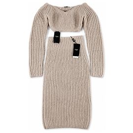 Conjunto de punto acanalado Fendi Pulóver y Falda Beige