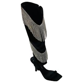Sandali in raso nero Demode 105 decorati con cristalli Giuseppe Zanotti