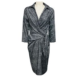 Autre Marque Vestido cruzado Samantha Sung de algodón elástico con estampado de tweed negro / blanco