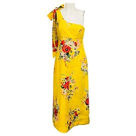 Zimmermann Alight Midi-Kleid mit gelbem Blumenmuster und einer Schulter