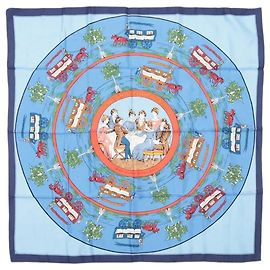Hermès Blue silk horse and carriage scarf
